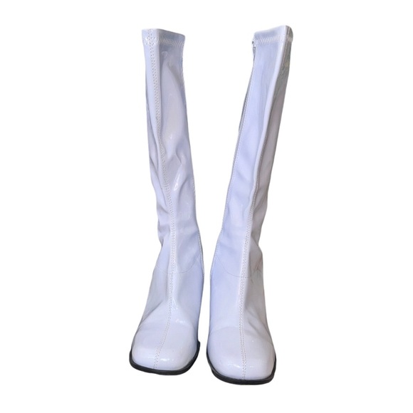 ELLIE white Patent tall 3in block heel GO GO  BOOTS WOMEN’S size XL 10 11 - Picture 2 of 14